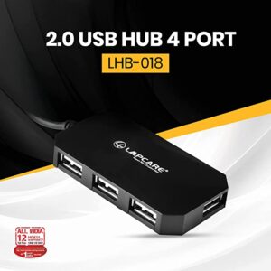 Lapcare USB 2.0 4-Port Hub with 1.5mt Cable (Black)